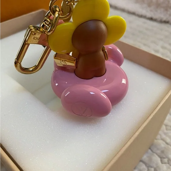 Louis Vuitton Pink Flamingo Key Holder with Gold and Blue Accents